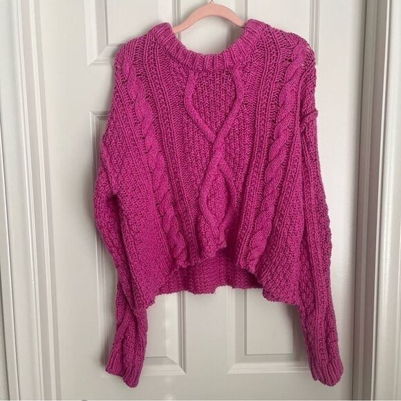 NEW Free People Pink Cutting Edge Cable
Knit Crop Sweater Barbie Hot Pink Large - Picture 6 of 12